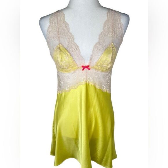 Victoria's Secret Other - Victorias Secret Yellow Strappy Back Sexy Satin Chemise Dress